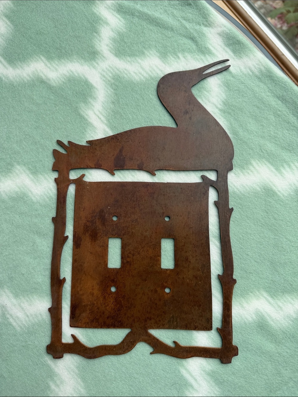 Handmade Laser cut Rust Brown Metal Heron Double Switch Plate - Picture 2 of 4